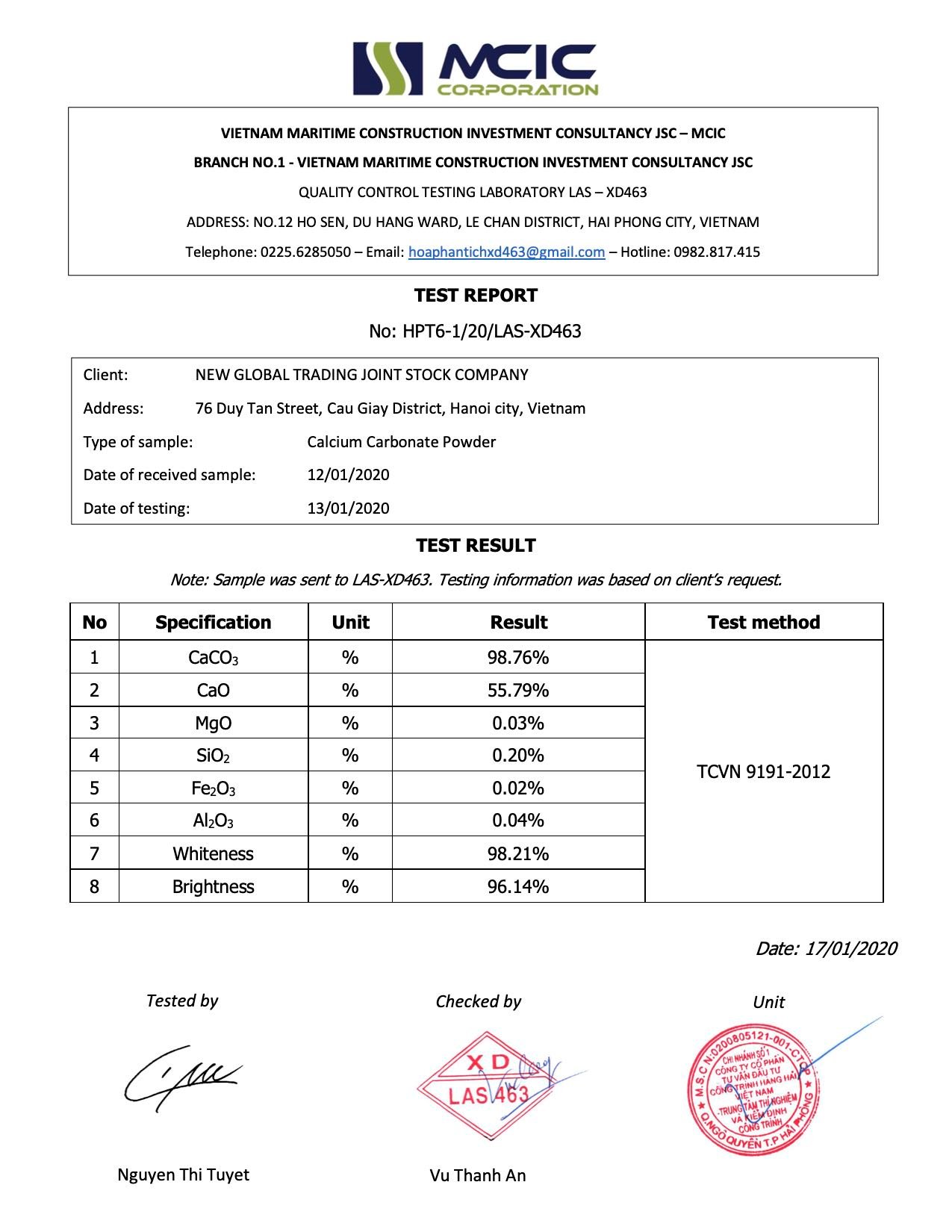 Quality Certification CaCO3 Powder - LAS XD463